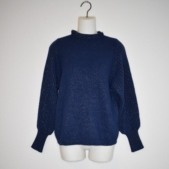 Nanette Lepore Metallic Sweater Sz XS Mock Neck Balloon Sleeve Retro Boho Party - Picture 1 of 11